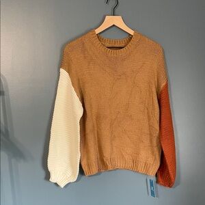 Cupshe Colorblock Knit Sweater in Camel, Cream & Rust